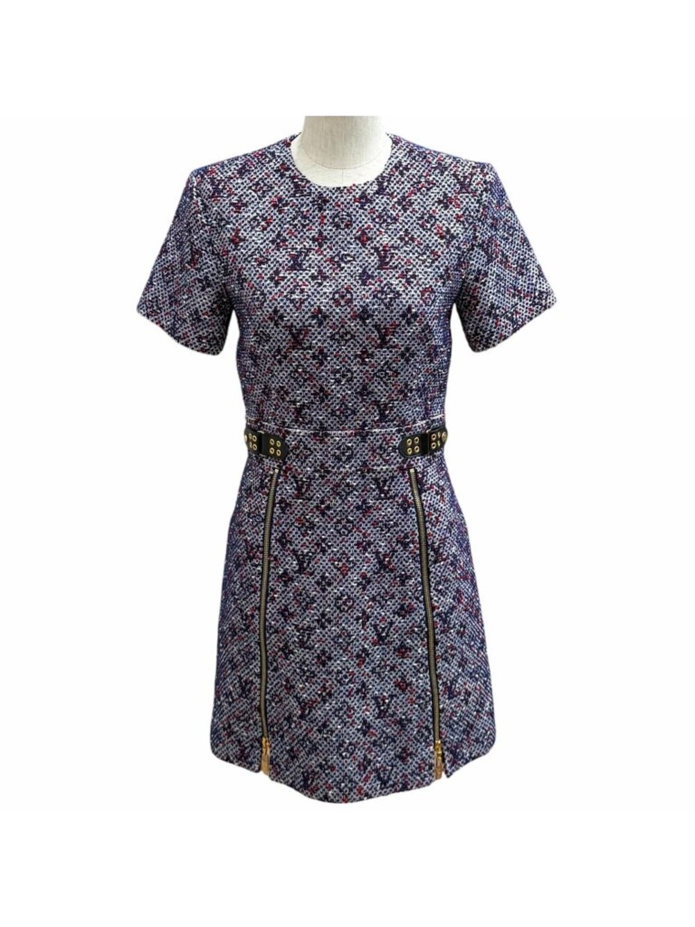 Louis Vuitton Cotton Blend Leather Monogram Dress Multi 34